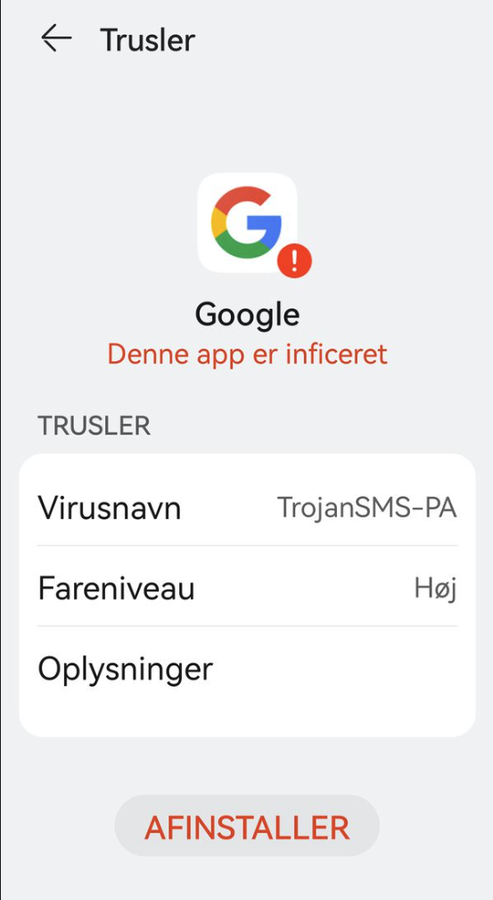 Advarsel på Android-telefon