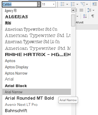 Det er lett å endre skrifttypen i et dokument ved hjelp av nedtrekksmenyen øverst i Word eller andre kontorprogrammer.