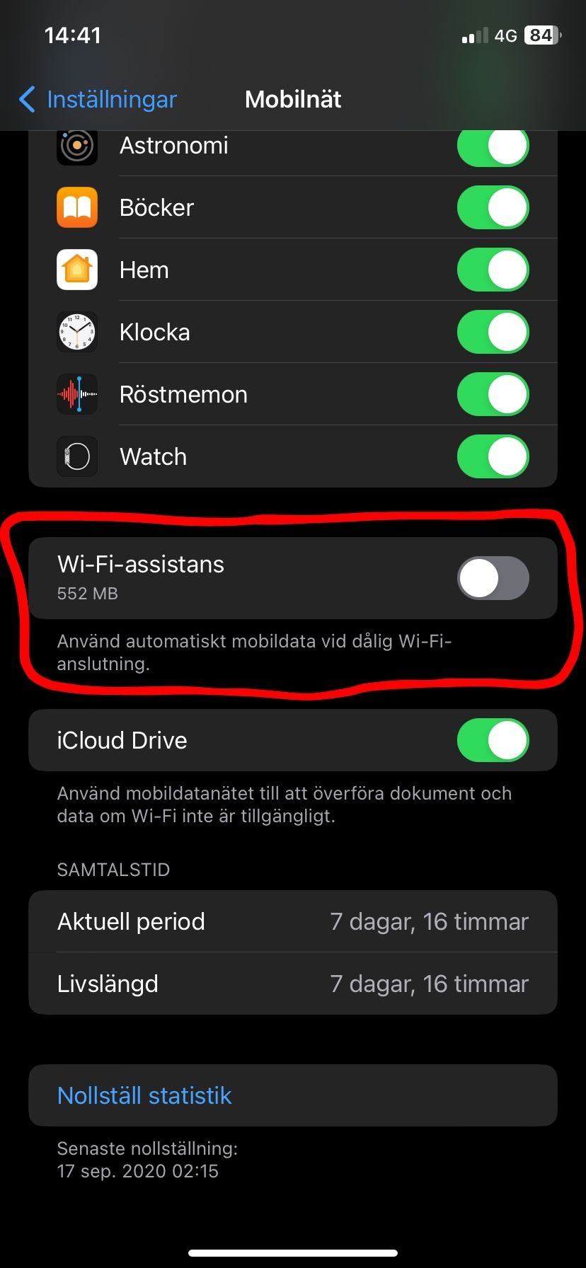 "Wi-Fi-assistans" är det svenska uttrycket för Wi-Fi Assist.