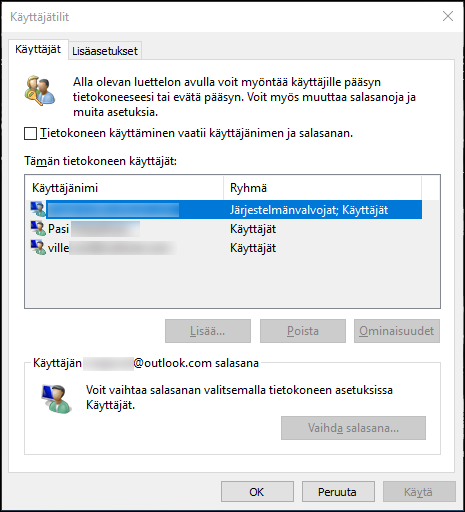 Poista salasanakysely Windows 10:ssä