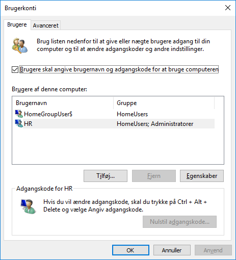 Fjern adgangskoden til Windows 10