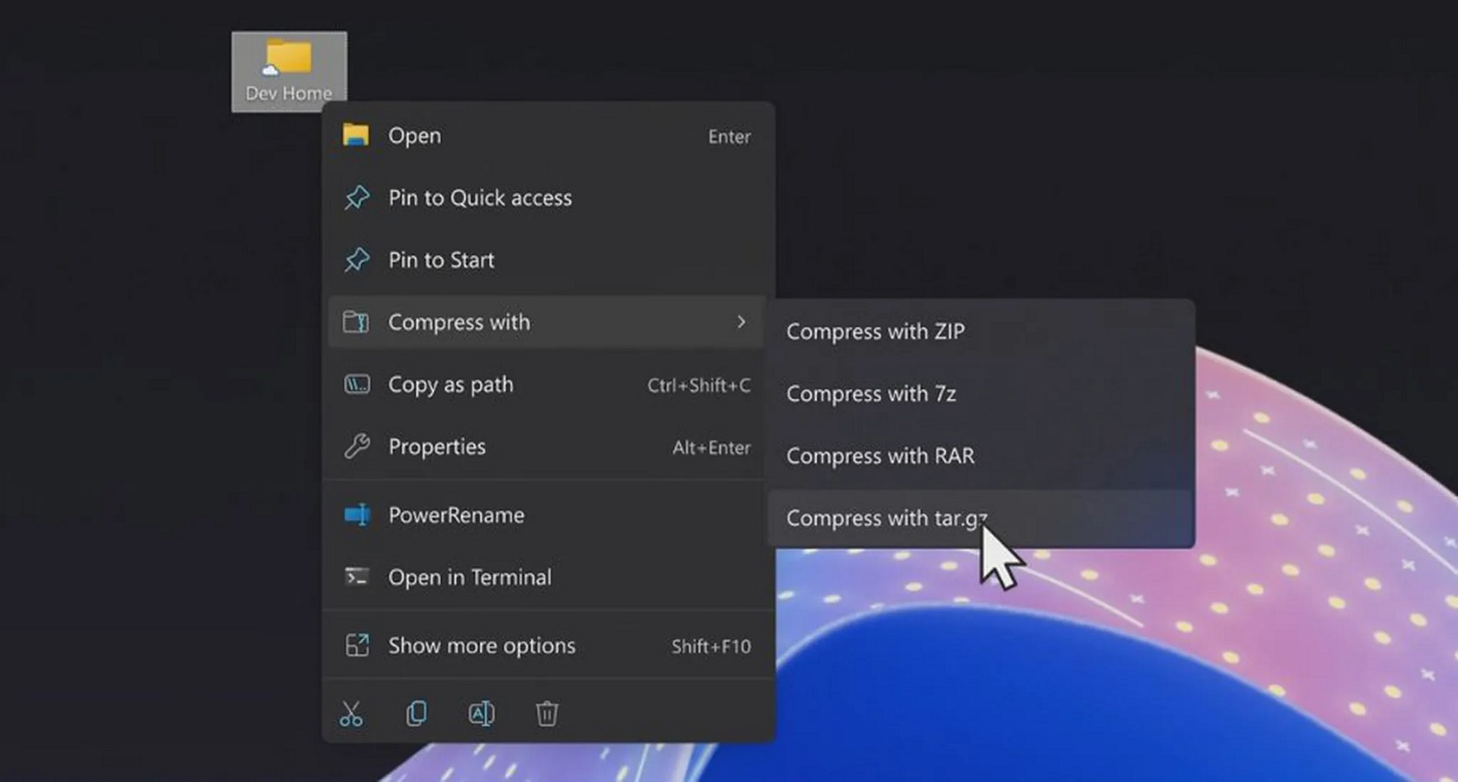 När du har fått den kommande uppdateringen kommer du att kunna packa och packa upp med fler typer än bara ZIP i Windows 11;