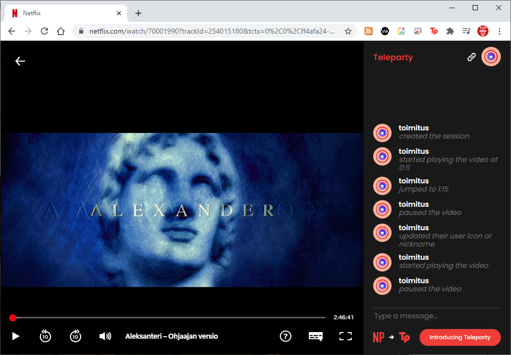 Netflix-elämys kavereiden kanssa Telepartyn avulla