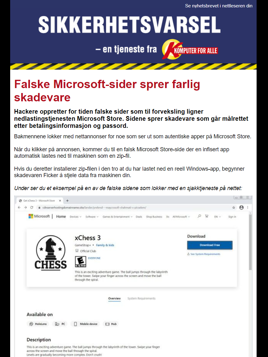 Komputer for alles sikkerhetsvarsel
