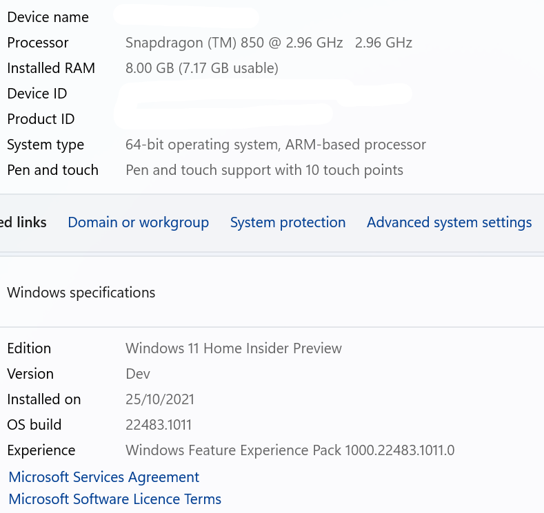 Du kan undersøke din egen pc ved å høyreklikke på startknappen i Windows og velge Innstillinger. Velg System og bla ned til Om. Her vil prosessortypen stå øverst – i dette tilfellet en Snapdragon 850-CPU.