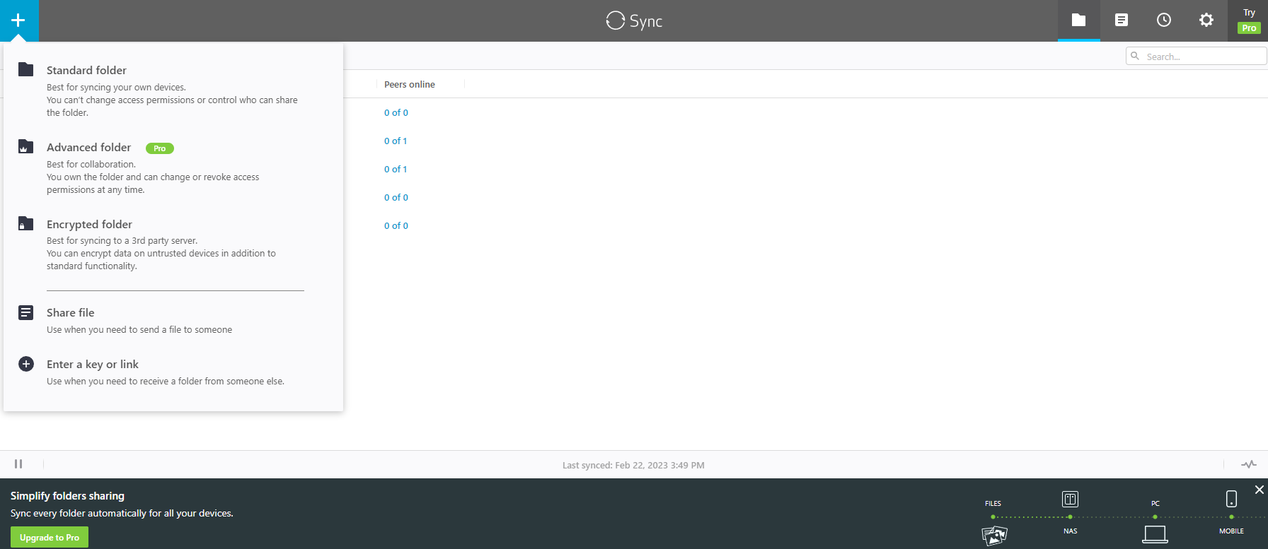 Kun Resilio Sync on asennettu NAS-laitteeseesi, voit avata synkronointiasetukset suoraan selaimessa. Tässä se näytetään Synology-merkkisellä NAS-laitteella.