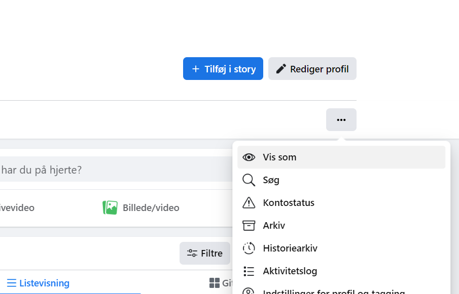 Facebook-funktionen Vis Som gør det muligt at se din Facebook-profil, som en vildt fremmed ville se den.