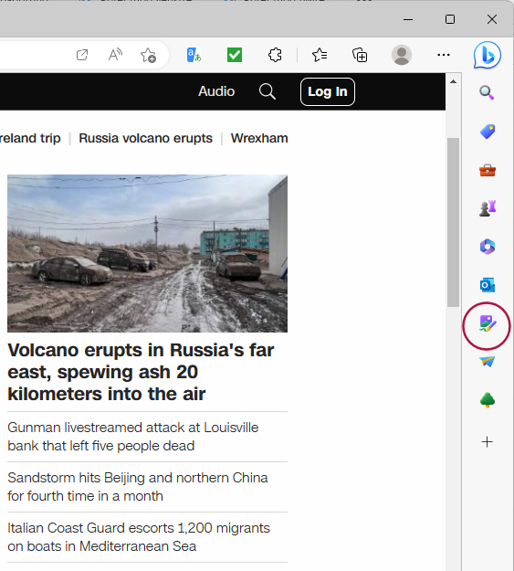 När webbläsaren Edge har uppdaterats till den senaste versionen hittar du det nya verktyget i fältet till höger. Här har vi ramat in ikonen med en röd cirkel.