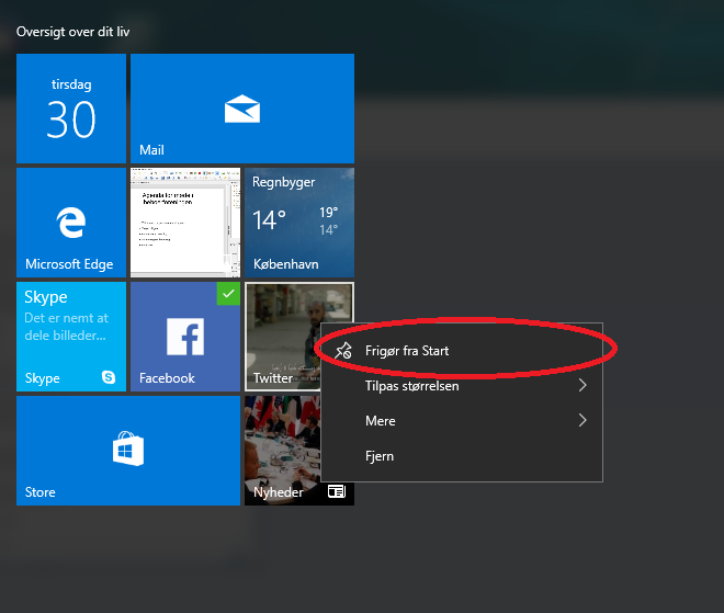 Ta bort från Start i Windows 10