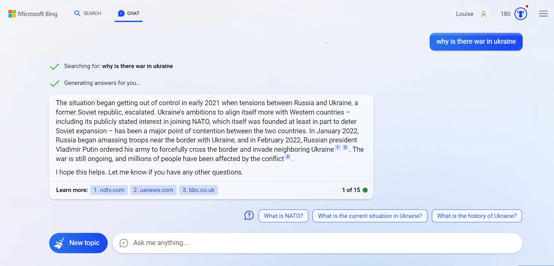 Samtale med Bings chatrobot