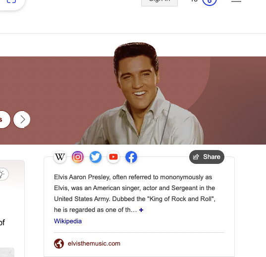 Bing-søgning på Elvis Presley