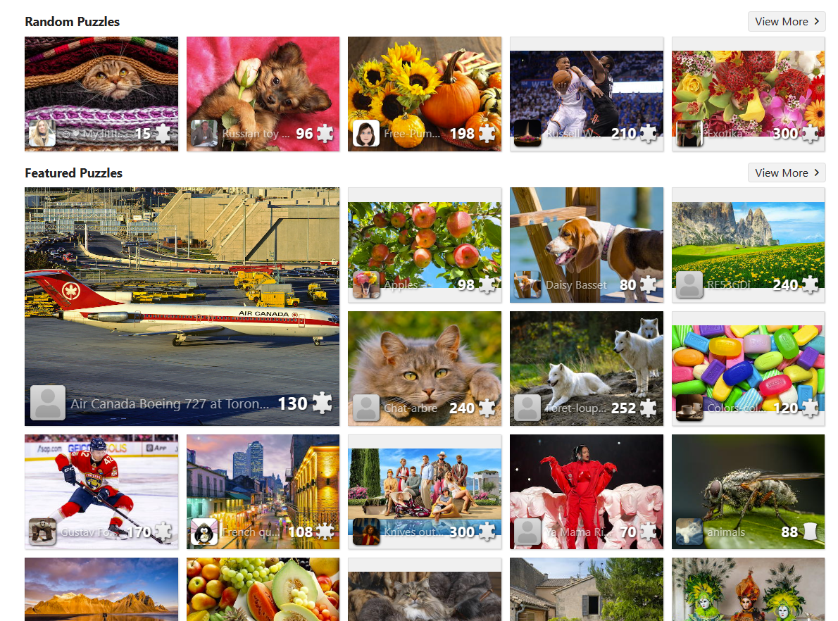 Utvalget av puslespill på Jigsaw Planet