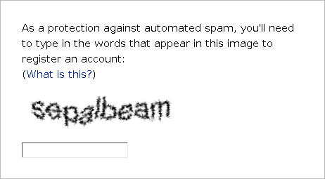 En vanlig CAPTCHA. Robotar kan vanligtvis inte se att det står ”Sepalbeam”.
