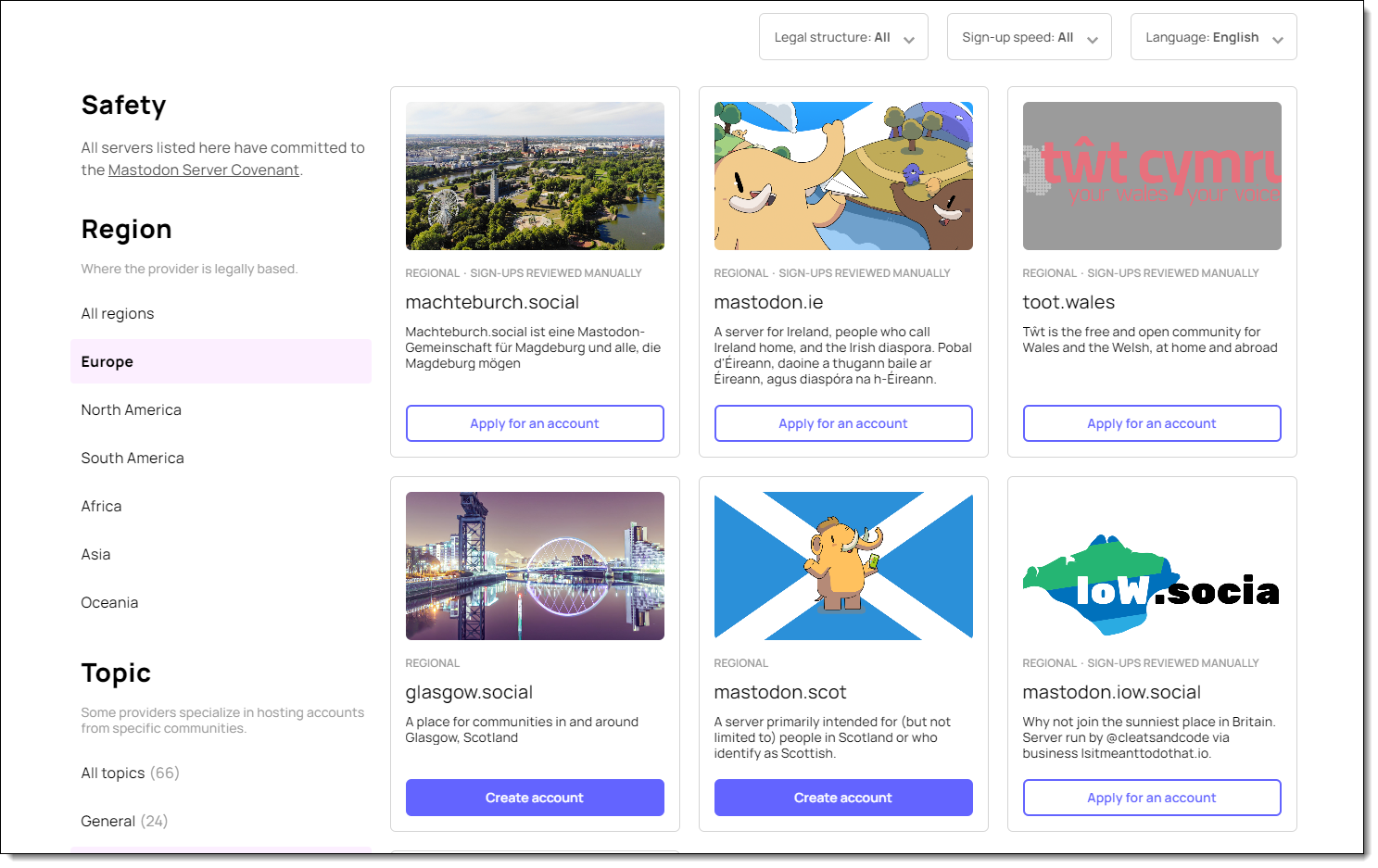 Velg server på Mastodon