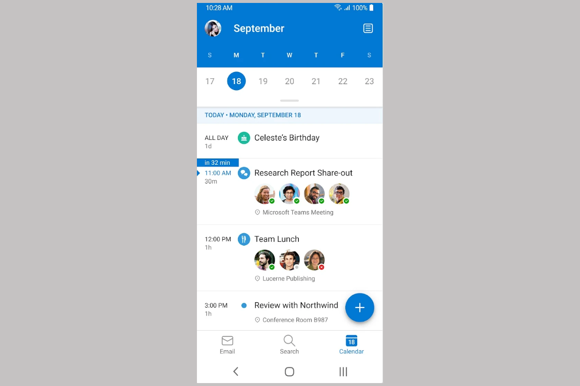 Outlook-kalenterisovelluksen ulkoasu on tyylikäs ja moderni.