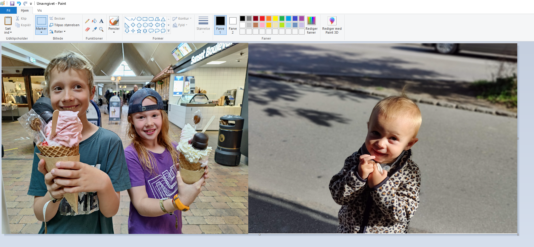 Sett sammen to bilder til ett i Paint.