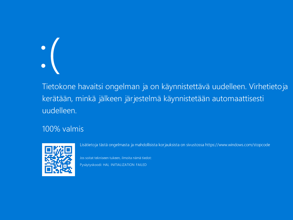 Blue screen of death, stop code, sininen kuolemanruutu, pysäytyskoodi