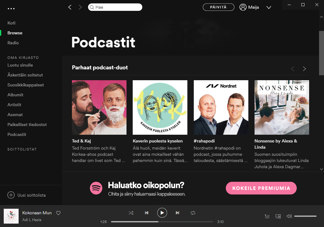 Spotify ja podcastit tietokoneella – paras ilmainen podcast-sovellus