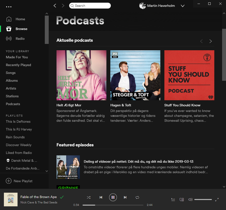 Spotifys brugerflade på en PC - bedste gratis podcast app