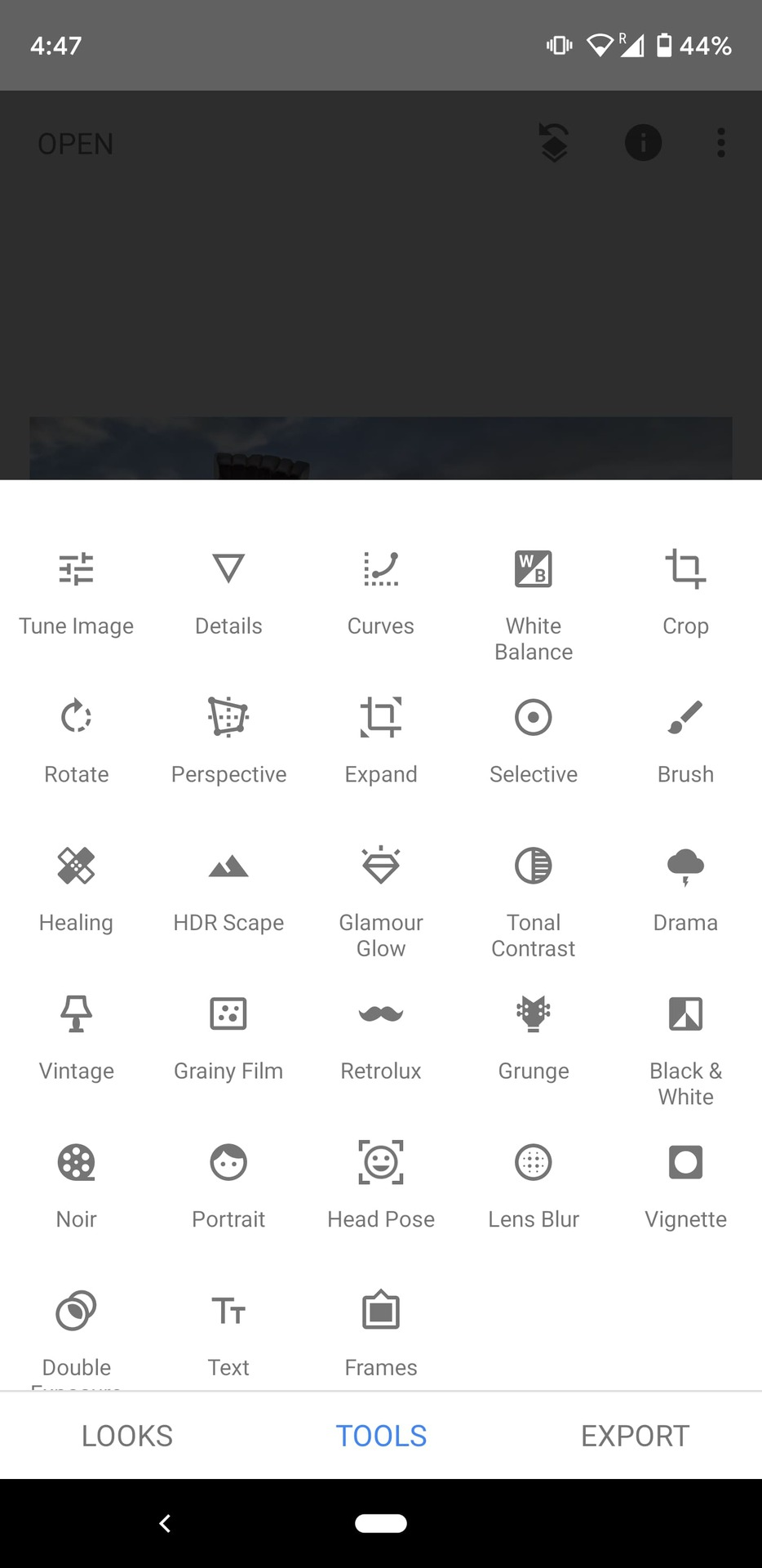 Snapseeds mange værktøjer.