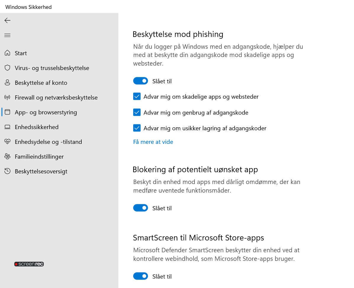 Windows 11:n uusimman version uudet tietojenkalastelun estoasetukset.