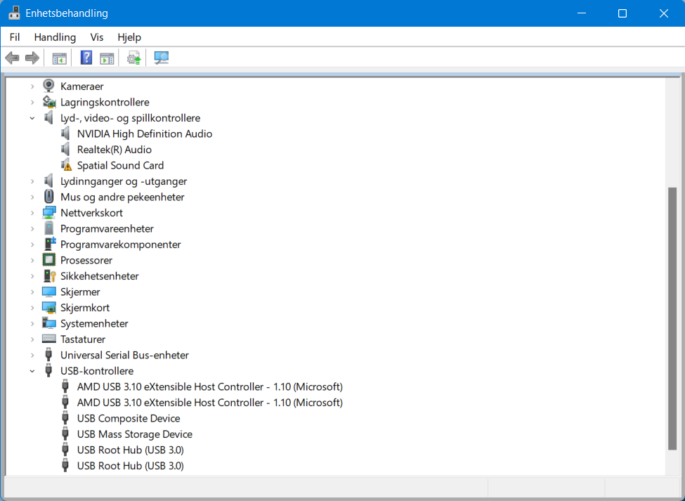Utvid listen med USB-kontrollere (Universal Serial Bus).