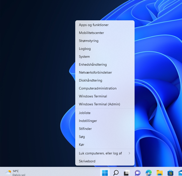 Højreklik på startknappen i Windows og vælg Enhedshåndtering.