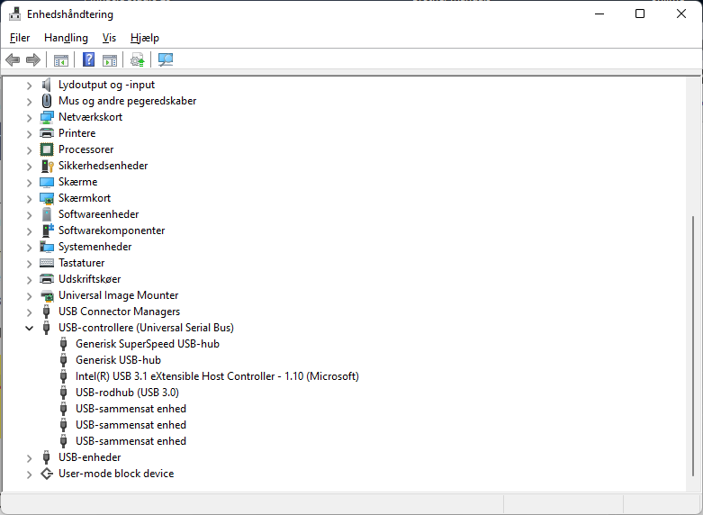 Udvid listen ved USB-controllere (Universal Serial Bus).