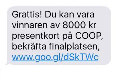 Smishing eller bluff-sms ser ofta ut som tävlingsvinster.