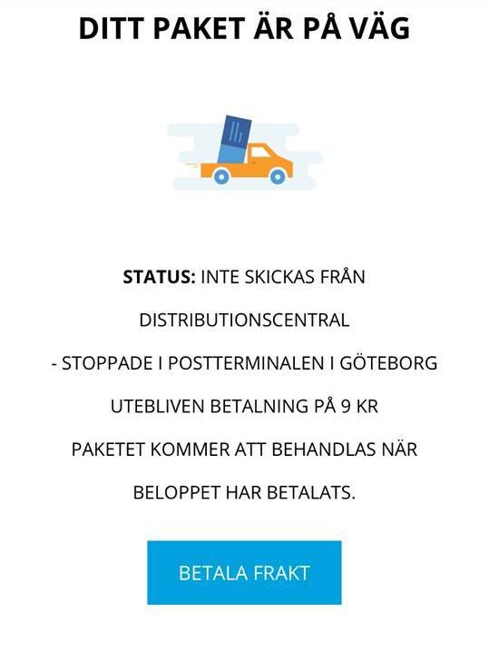 Smishing eller bluff-sms förklätt som en paketleverans.