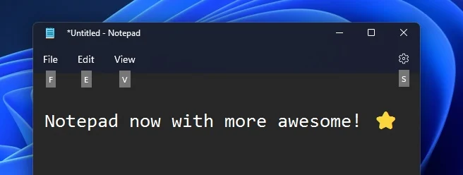 De nyere udgaver af Notesblok følger pc'ens overordnede farvetema, så programmet får mørke farver, hvis du har valgt et mørkt tema.