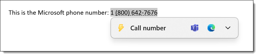 Windows 11 föreslår att du ringer upp när du kopierar ett telefonnummer.