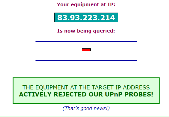 Jos ShieldsUP:ssa näkyy tällainen vihreä laatikko, syytä huoleen ei ole.