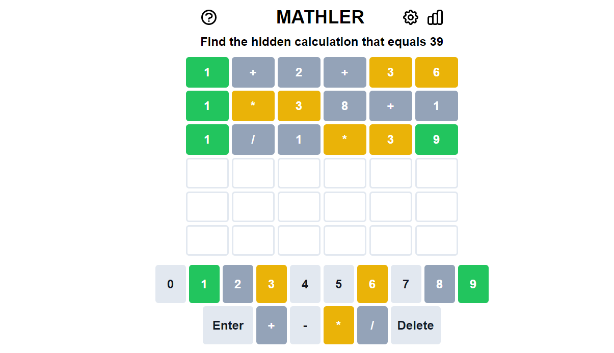 I Mathler skal du bruge tal i stedet for bogstaver som i Wordle.