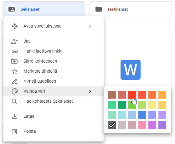 Vaihda kansioiden väriä Google Drivessä