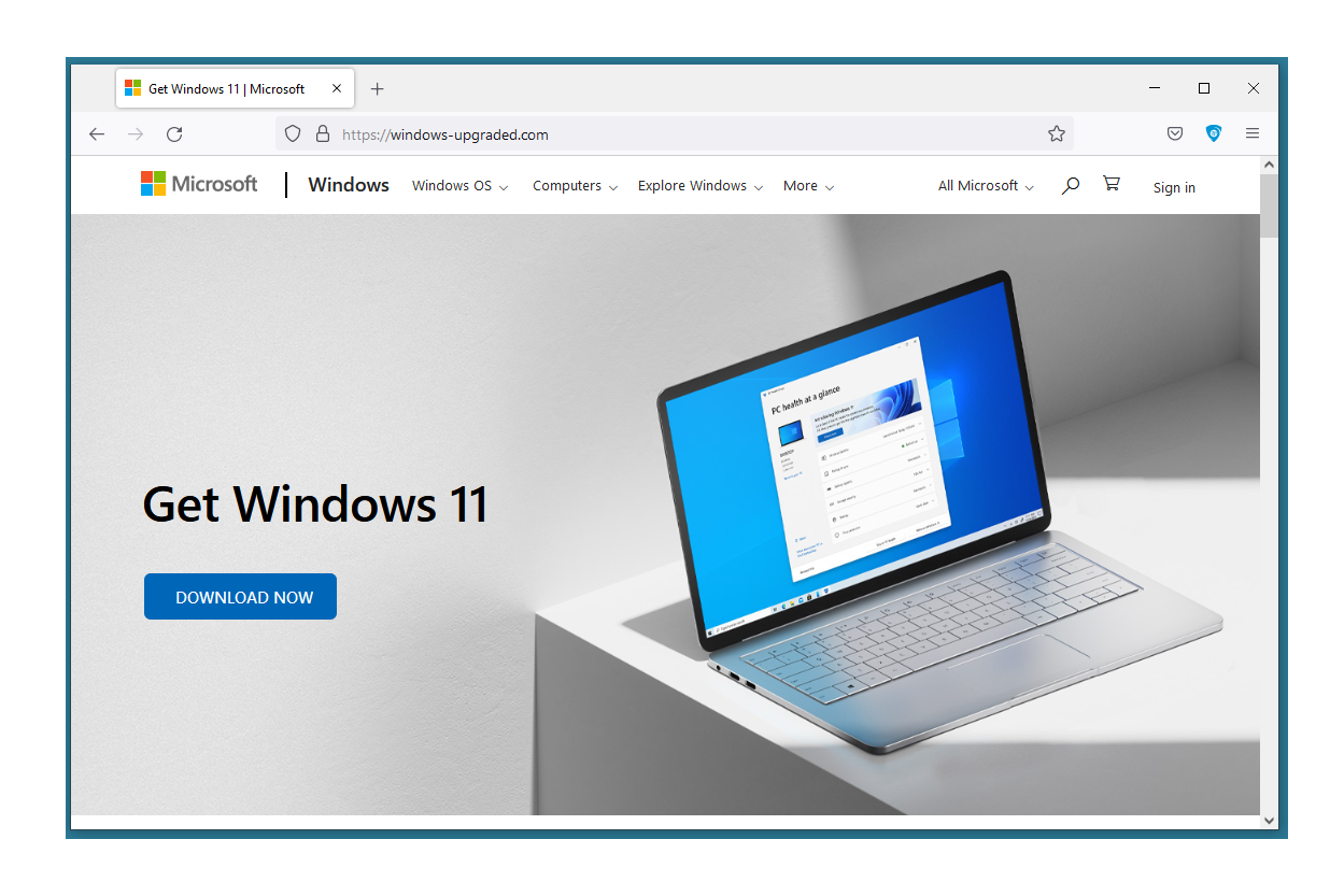 Falsk Windows 11-hjemmeside giver din pc virus