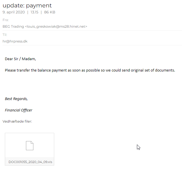 Här är ett typiskt exempel på ett bedrägerimejl.