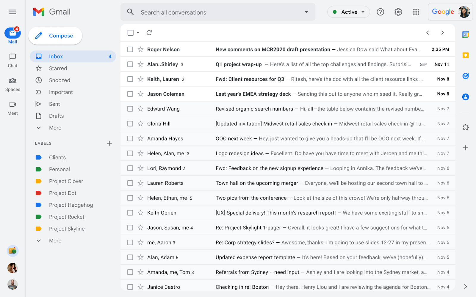 Ny design i Gmail