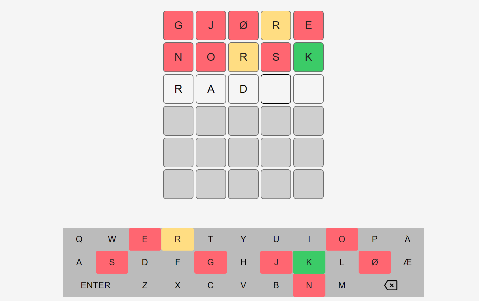 Wordlespillet på norsk. I Norge heter Wordle Wørdle.