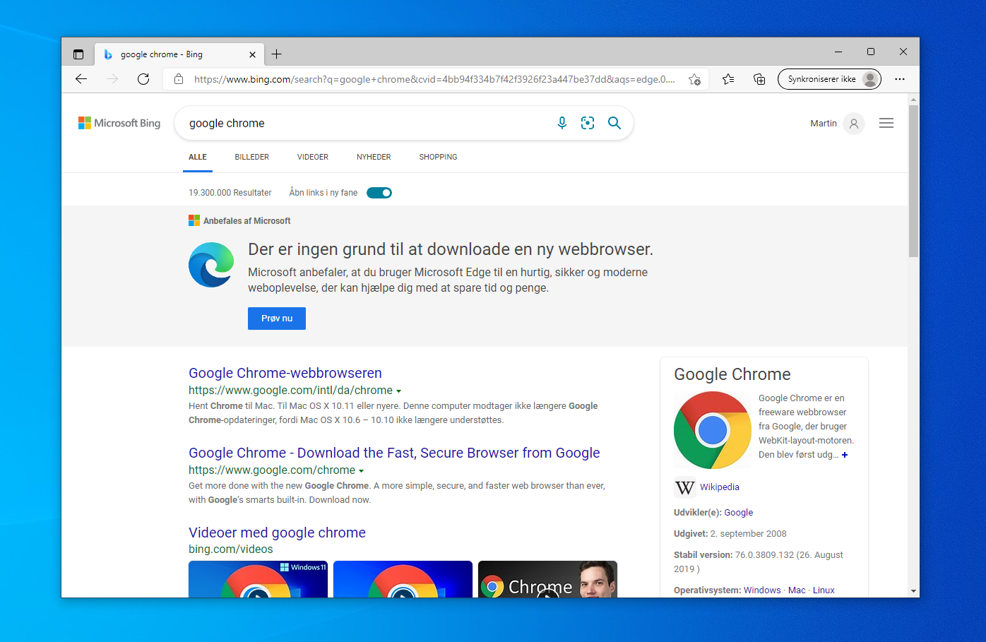 Varning i webbläsaren Edge