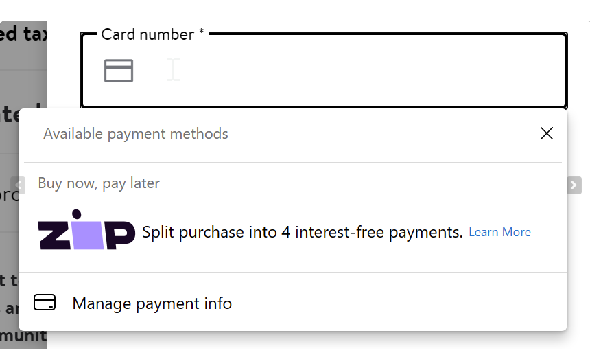 Om du inte har sparat ett kreditkort i Edge får du erbjudandet om Zip-betalning.