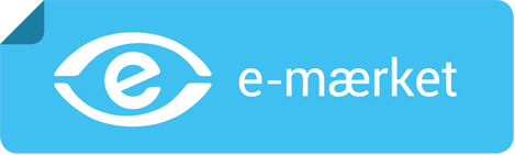 E-mærket viser, at en hjemmeside er omfattet af dansk lovgivning.