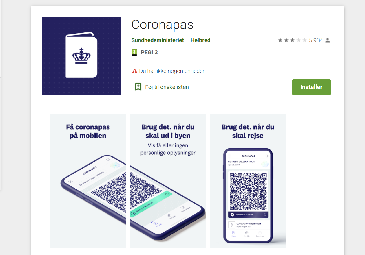 Coronapas på mobilen