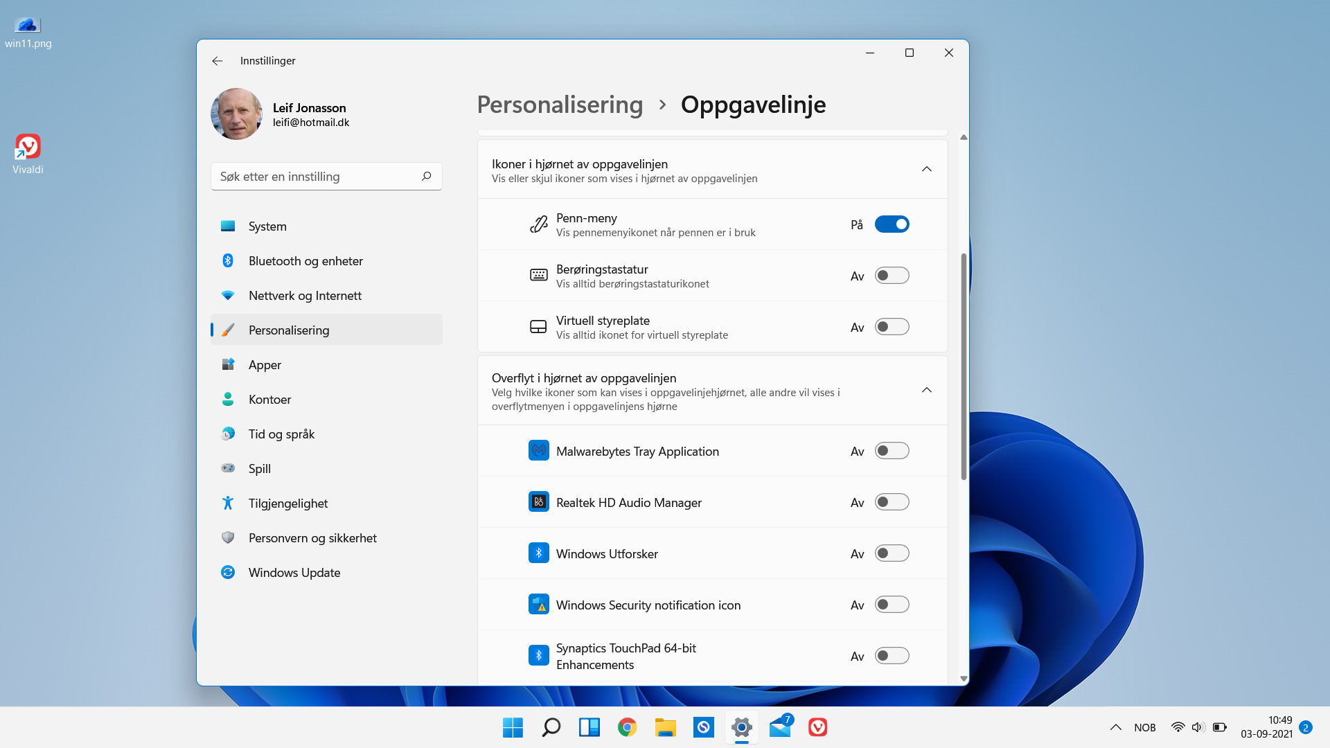 Tilpassing av Windows 11: