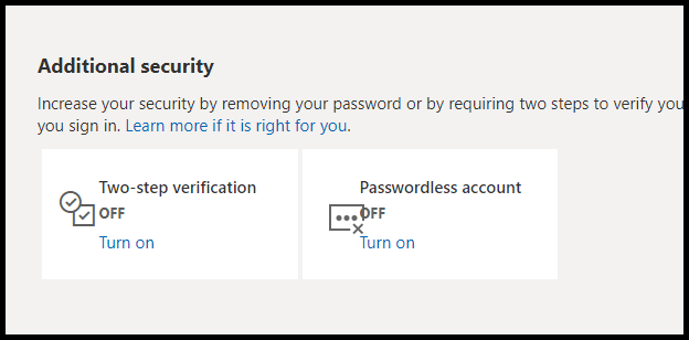 Aktivera ditt lösenordsfria konto i ditt Microsoft-konto.
