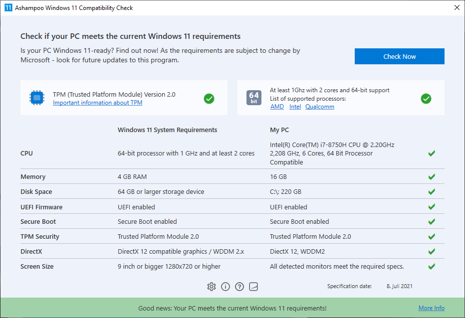 Ashampoo Windows 11 Compatibility Check