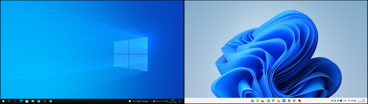 Här visas Skrivbordet i Windows 10 till vänster och i Windows 11 till höger.