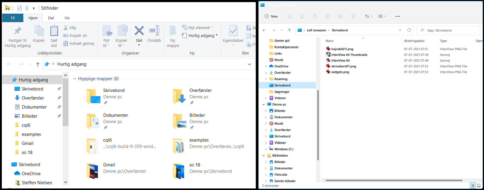 Stifinderen i Windows 11 (til højre) ser også anderledes ud end vi kender det i Windows 10.