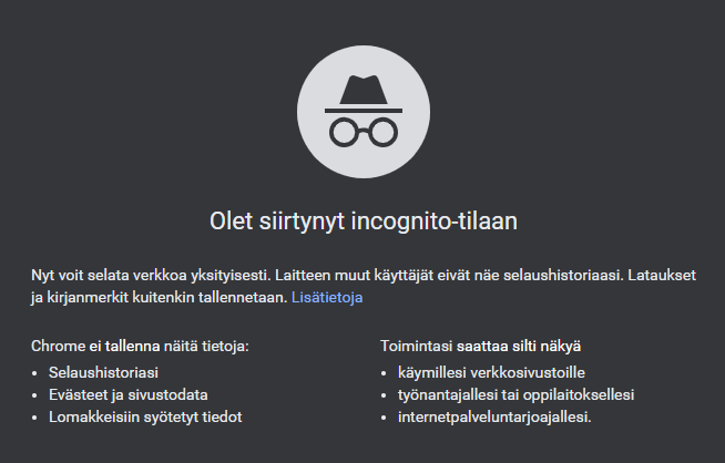 Chromen yksityinen selaustila