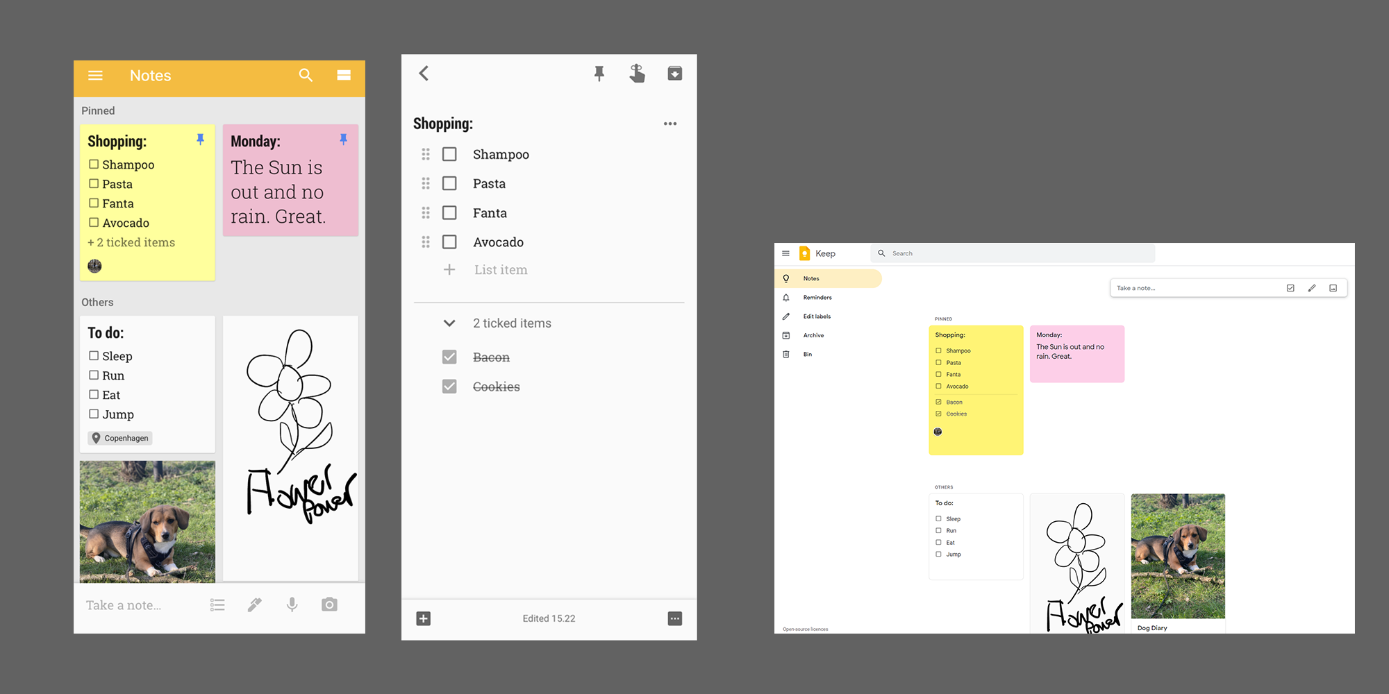 Google Keep på mobil og PC